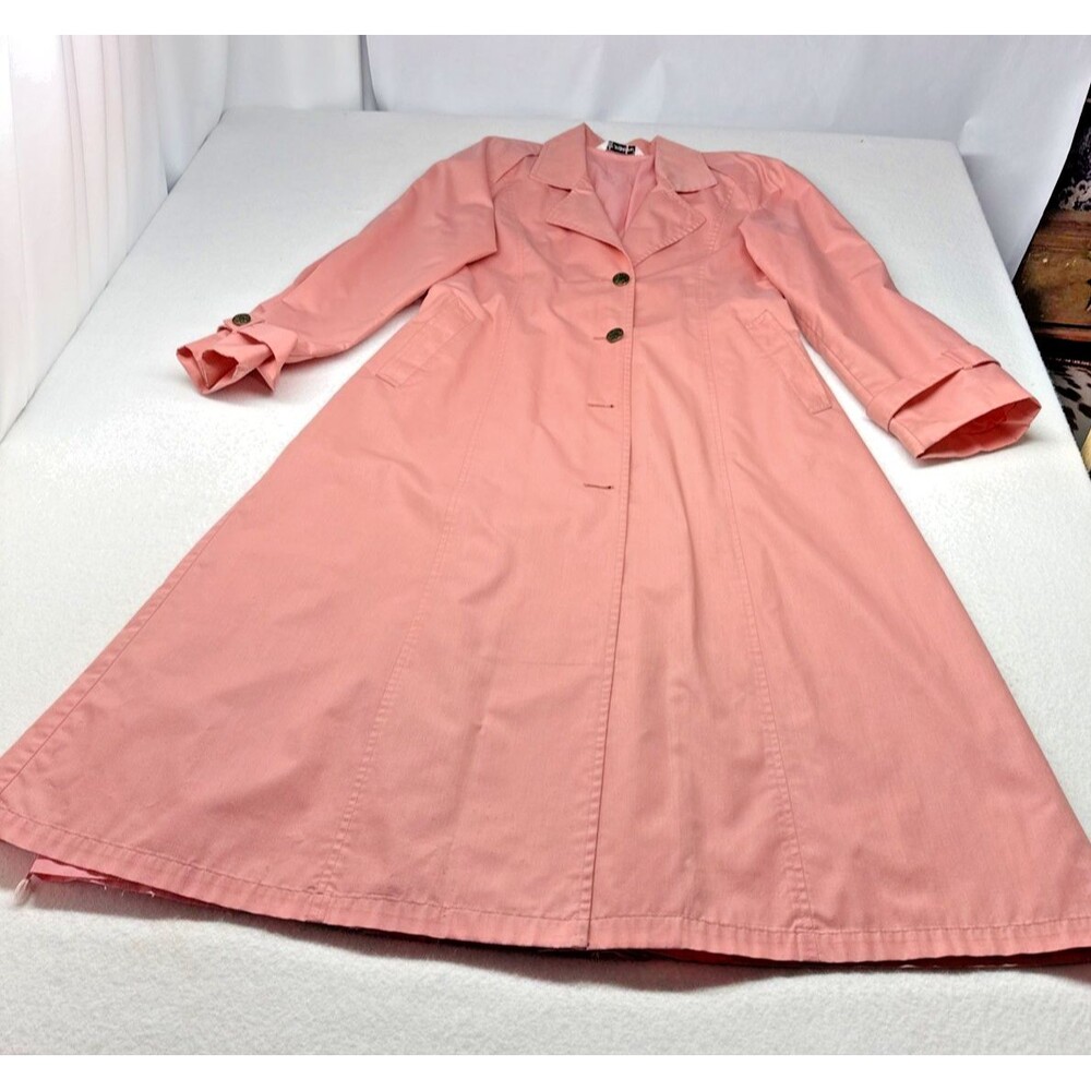 London Fog Pink Maincoat Trench Coat Womens 12 Tall USA Mod Raincoat Vintage 70s